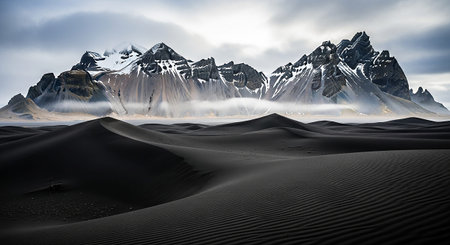 Black sand dunes and mountain peaks in Iceland. 3d renderingの素材