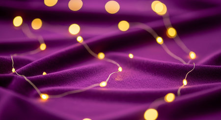 Purple satin fabric with bokeh lights, close upの素材