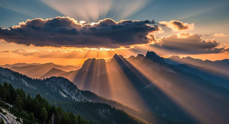 Sunset in the Dolomites, Italy. Panoramic viewの素材