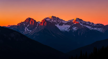 Sunset in the mountains of the Canadian Rockies in summer season.の素材