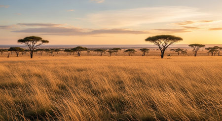 Sunset over Serengeti National Park in Tanzania, Africaの素材