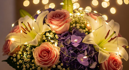 Beautiful bouquet of flowers in the form of roses and liliesの素材