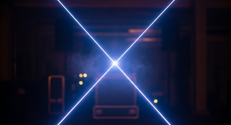 Neon light background. Glowing lines. 3d rendering.の素材