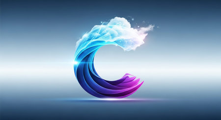 abstract blue background with clouds and crescent moon, vector illustrationの素材