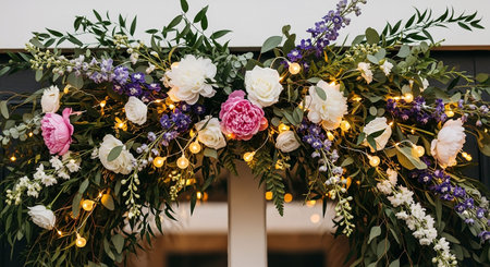 Wedding arch decorated with flowers and garlands. Wedding decorの素材
