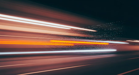 light trails on the street at night. long exposure, motion blurの素材