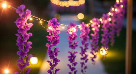 Wedding arch decorated with purple orchids. Wedding ceremonyの素材