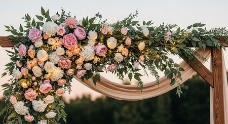 Wedding arch decorated with flowers. Wedding arch decorated with flowersの素材