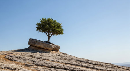 Tree growing on a rock in the desert, Cape Town, South Africaの素材