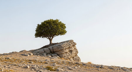 Lonely tree on the rock. Crimea, Ukraine, Europeの素材