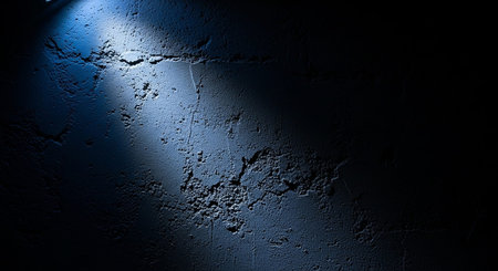 Blue light on the concrete wall, 3d rendering. Computer digital drawing.の素材