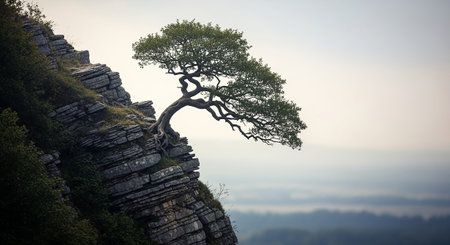 Bonsai tree on top of a mountain, Czech Republic.の素材