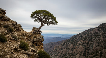 Pine tree growing on the top of a cliff in the Sierra Nevada mountainsの素材