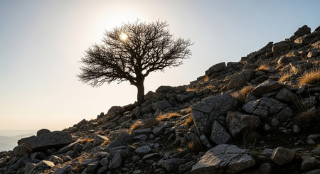 Lonely tree on the peak of mount Tahtali, Turkeyの素材