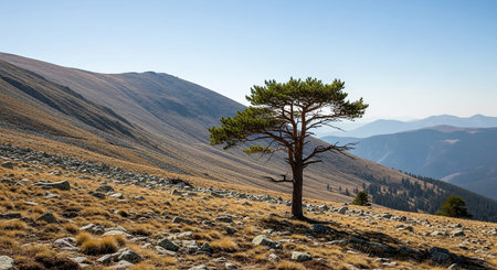 Pine tree on the top of a mountain in the Carpathiansの素材