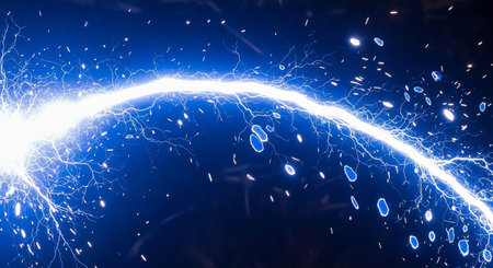 Lightning bolt on dark blue background. Lighting effect. 3D renderingの素材