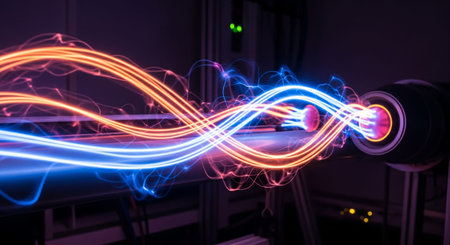 Futuristic technology background with glowing lines. 3D Renderingの素材