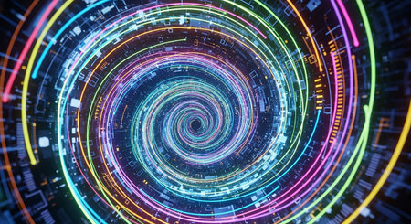 3D rendering. Futuristic technology style tunnel. Abstract background.の素材