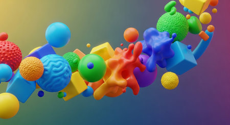 3d illustration of abstract geometric composition with spheres and balls. 3d renderingの素材