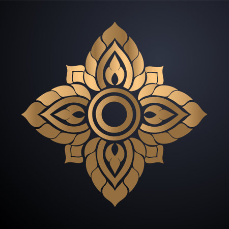 Golden outline mandala on black background. Vector illustration.のイラスト素材