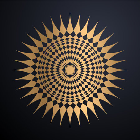 Golden outline mandala on black background. Vector illustration.