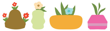 Gorgeous multicolored blooming flowers and leaves border. Spring botanical flat vector illustration on white backgroundのイラスト素材