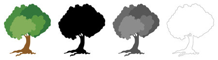 Collection Trees vector, tree silhouette, tree line art on White Background.のイラスト素材