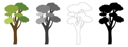 Collection Trees vector, tree silhouette, tree line art on White Background.のイラスト素材
