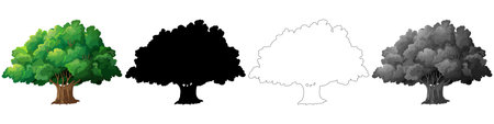 Collection Trees vector, tree silhouette, tree line art on White Background.のイラスト素材