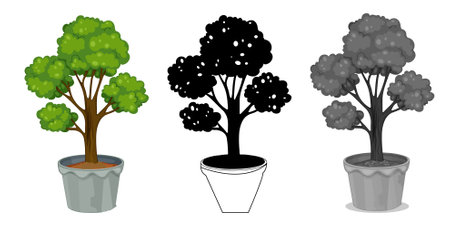 Collection Trees vector, tree silhouette, tree line art on White Background.のイラスト素材