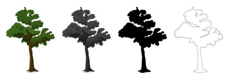 Collection Trees vector, tree silhouette, tree line art on White Background.のイラスト素材