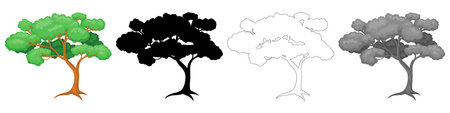 Collection Trees vector, tree silhouette, tree line art on White Background.のイラスト素材