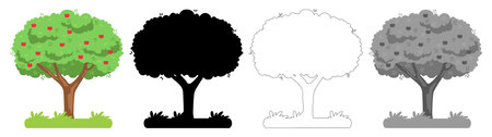 Collection Trees vector, tree silhouette, tree line art on White Background.のイラスト素材