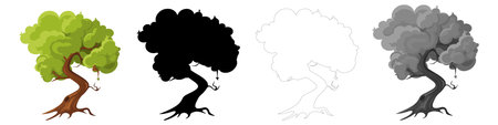 Collection Trees vector, tree silhouette, tree line art on White Background.のイラスト素材