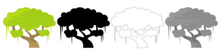 Collection Trees vector, tree silhouette, tree line art on White Background.のイラスト素材