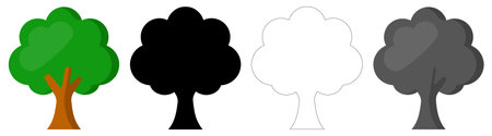 Collection Trees vector, tree silhouette, tree line art on White Background.のイラスト素材