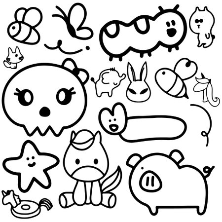 Animal doodles outline character vector artwork designのイラスト素材