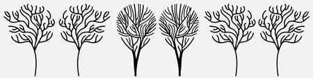 Set of hand drawn doodle trees isolated on white background. Vector illustration.のイラスト素材