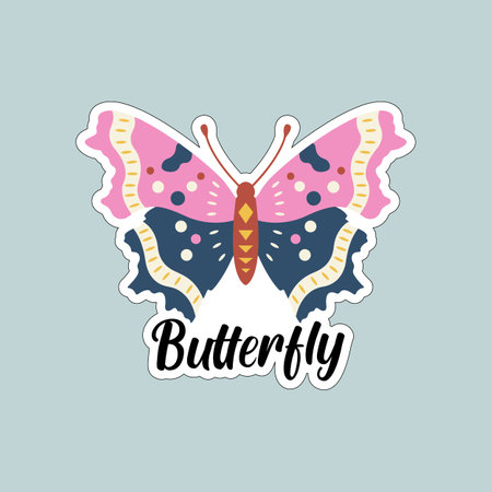 Butterfly sticker. Vector illustration of a butterfly with wings.のイラスト素材