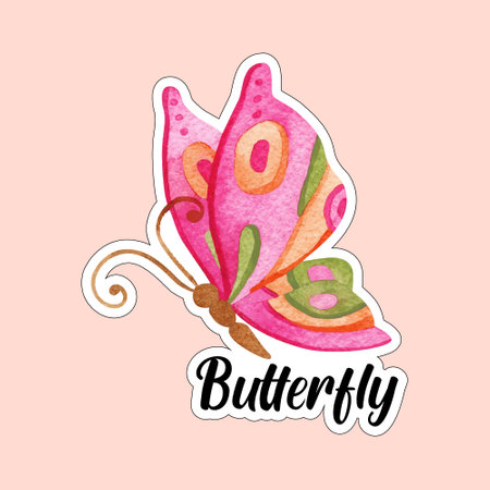 Butterfly vector illustration. Hand drawn watercolor butterfly with lettering.のイラスト素材
