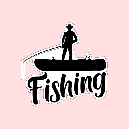Fishing. Vector hand drawn lettering illustration isolated on white background.のイラスト素材