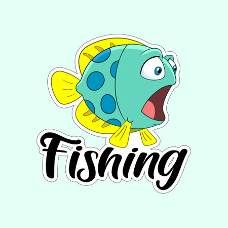 Fishing - funny cartoon fish with lettering. Vector illustration.のイラスト素材