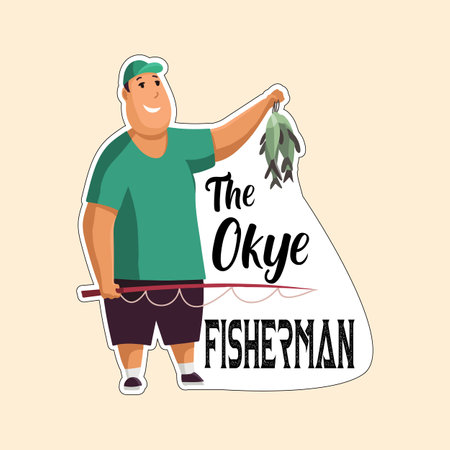 Fisherman with a fishing rod. Vector illustration in flat styleのイラスト素材