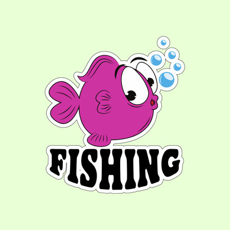 Fishing logo with fish and bubbles on green background. Vector illustrationのイラスト素材