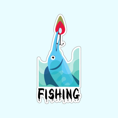 Fishing. Vector illustration of a fish with fishing hook and text.のイラスト素材