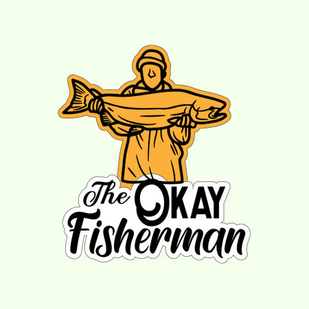 Fisherman holding a salmon in his hands. Vector illustration.のイラスト素材