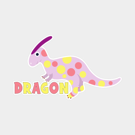 Vector illustration of a cute pink dinosaur with polka dots pattern isolated on white backgroundのイラスト素材