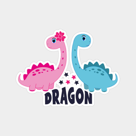 Cute dinosaurs sticker. Vector illustration. Design for t-shirt, sticker, poster, card.のイラスト素材