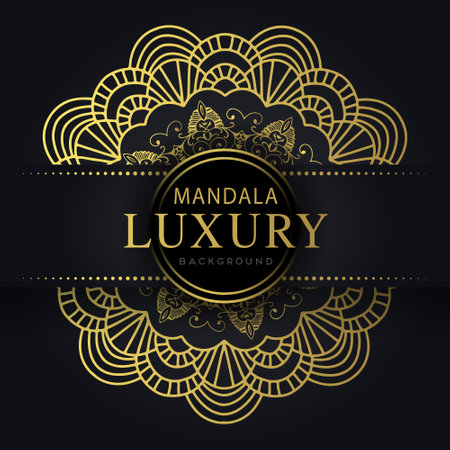 Luxury black background with golden mandala ornament. Vector illustrationのイラスト素材