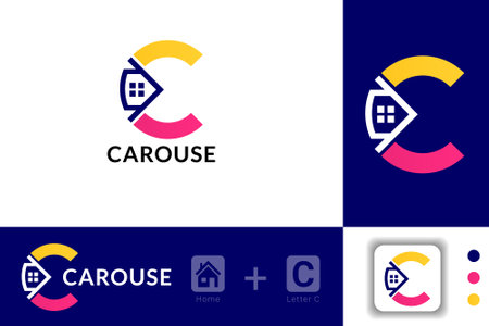 Letter C with house logo icon element template. Real estate logo conceptのイラスト素材
